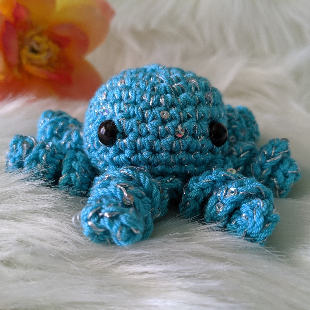Stuffed Octopus Toy - Blue Sequin